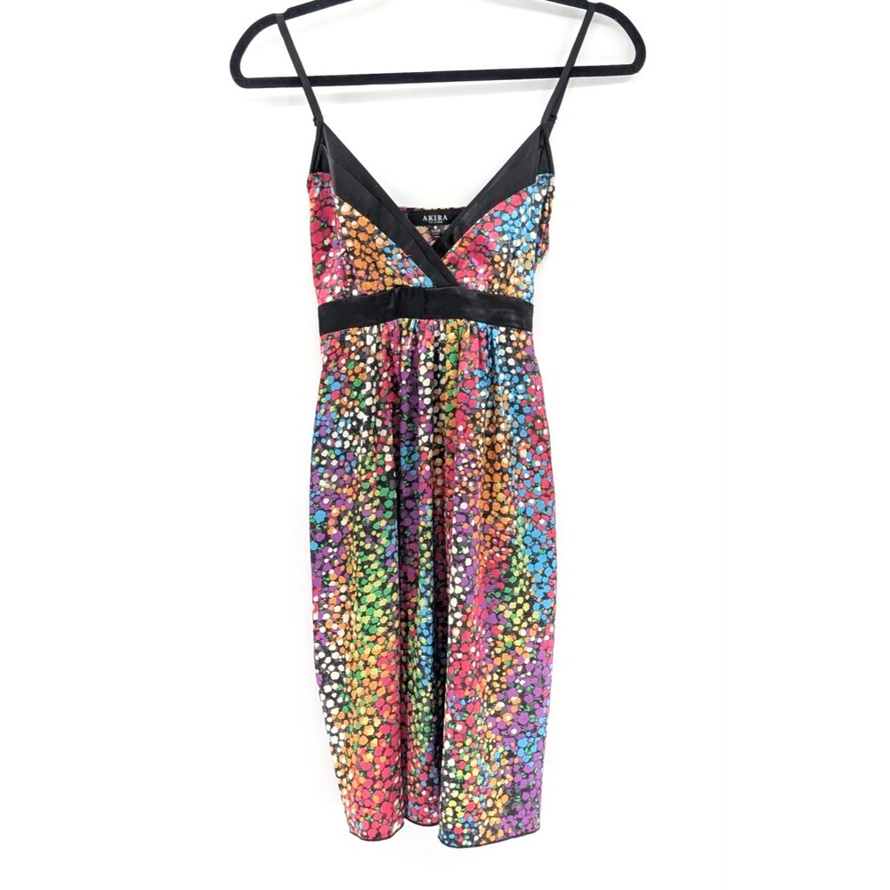 Akira Bright Multicolor Speckled V-Neck Sleeveless Knee Length Dress Medium